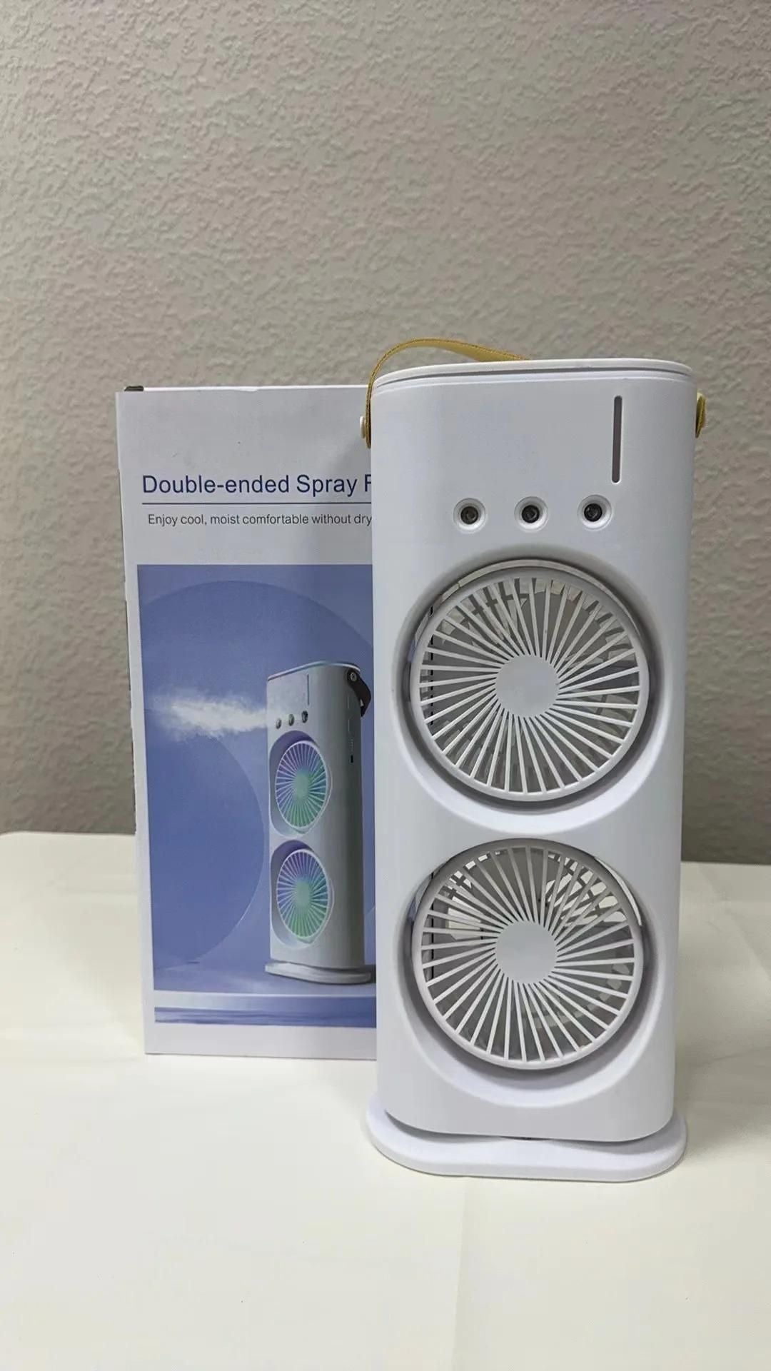 Double Ended Spray Cooler: Powerful Portable Dual Fan Air Conditioner, Humidifier with Night Lamp.