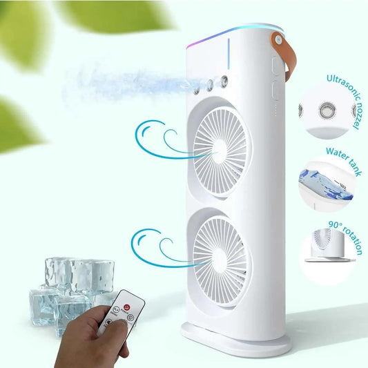Double Ended Spray Cooler: Powerful Portable Dual Fan Air Conditioner, Humidifier with Night Lamp.